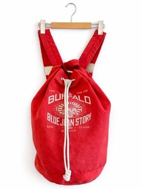 Buffalo David Bitton “Blue Jean Story” Red Canvas Backpack – Y2K Vintage EUC